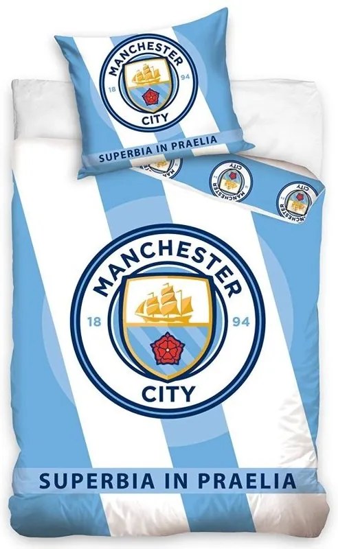 Carbotex · Futbalové posteľné obliečky Manchester City FC - Superbia in Praelia - 100% bavlna - 70x90 cm + 140x200 cm