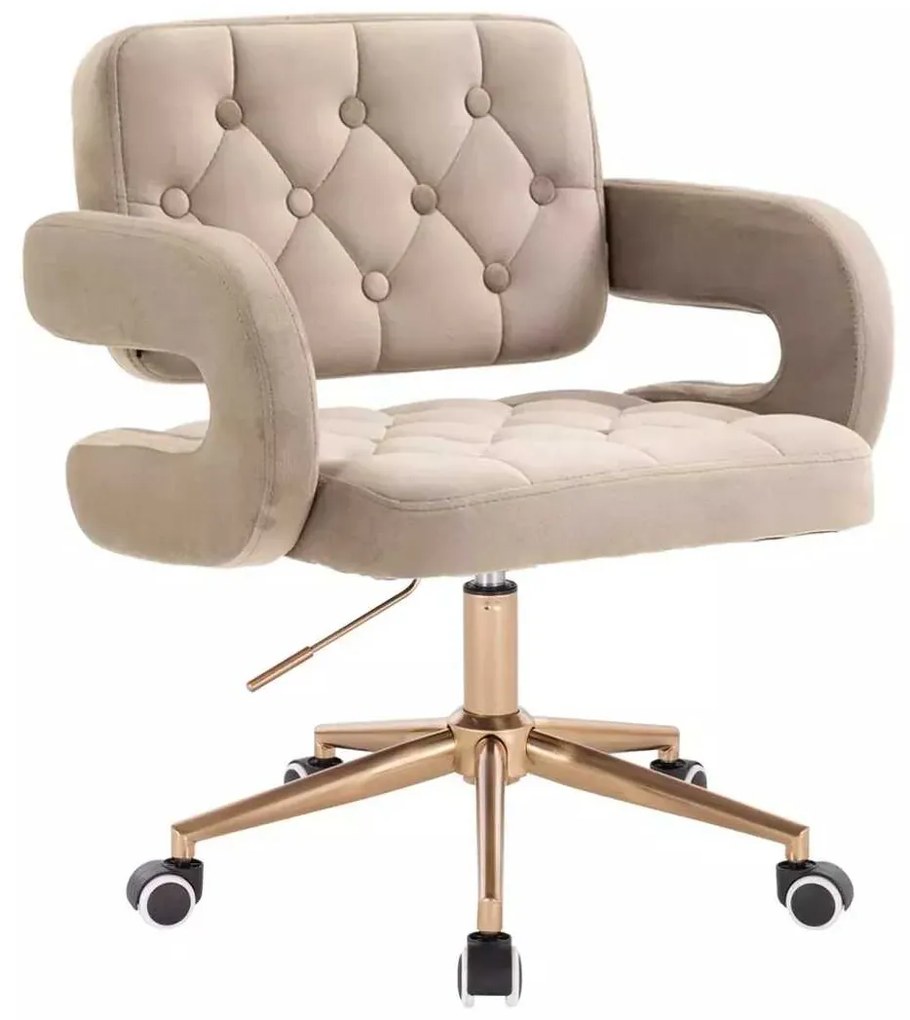 LuxuryForm DESIGN Kreslo ADRIA VELUR na zlatej podstave s kolieskami - latte