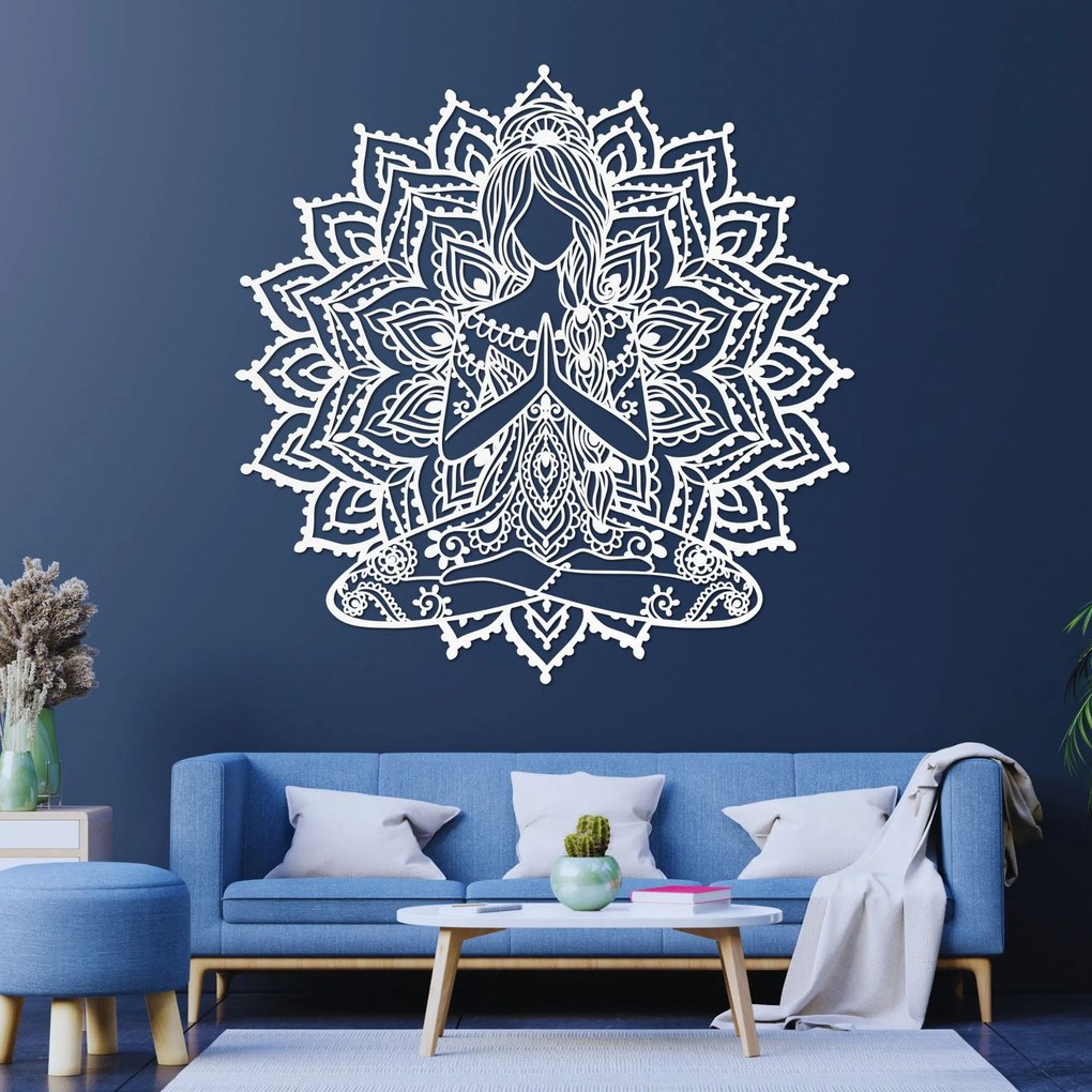 SENTOP | Drevená mandala joga žena – moderný 3D obraz na stenu do obývačk | SENTOP HDF0511