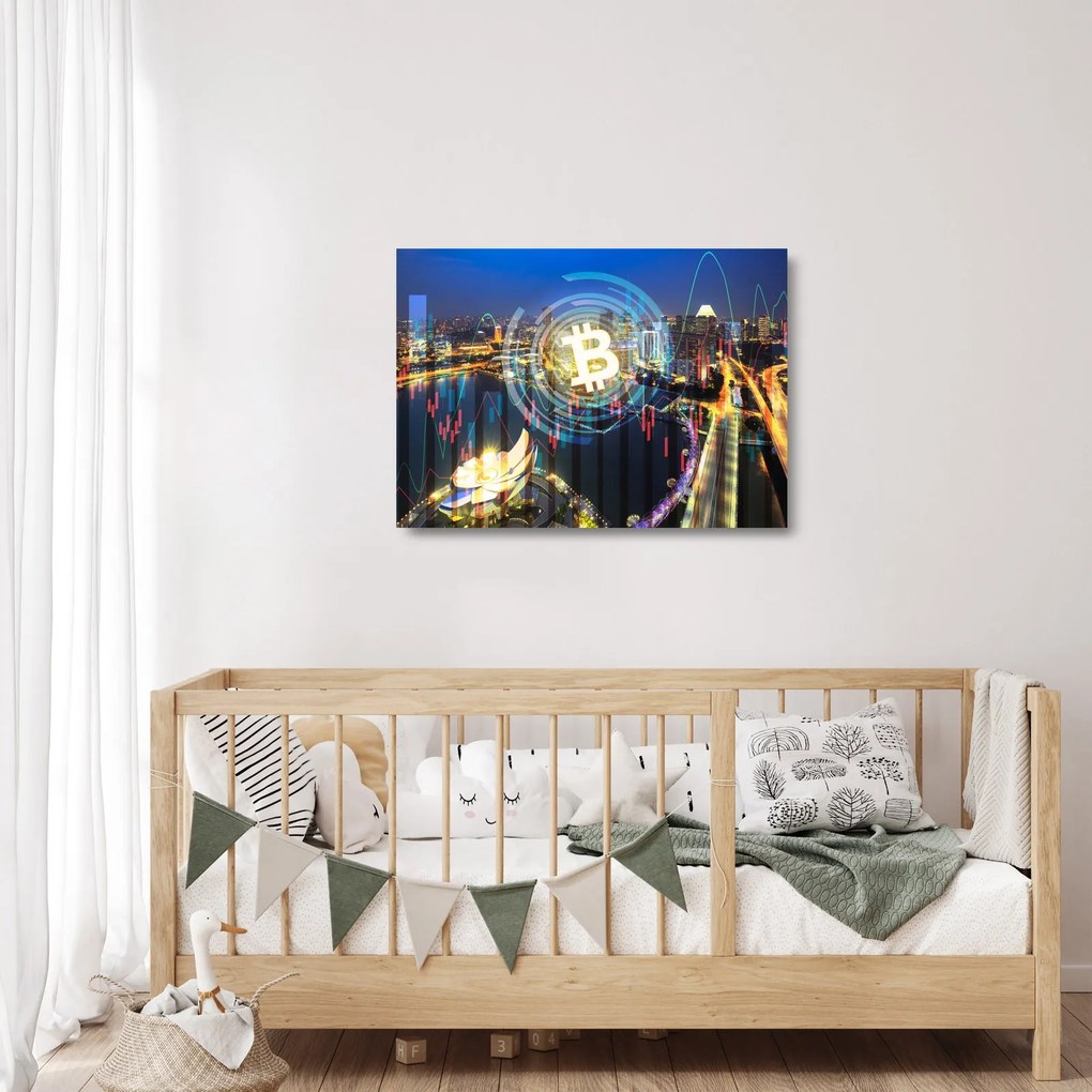 Sklenený obraz - Mesto investícií (70x50 cm)