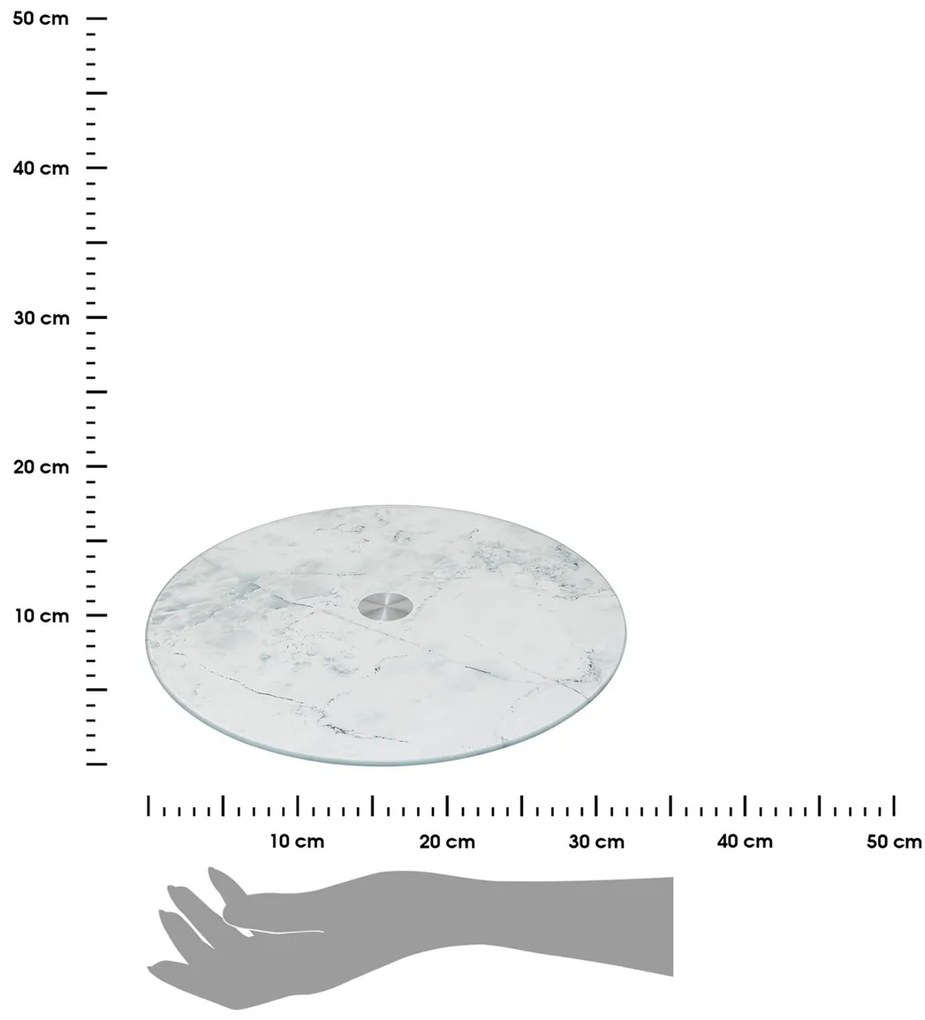 Sklenený otočný servírovací podnos White Marble, (fi) 32 cm