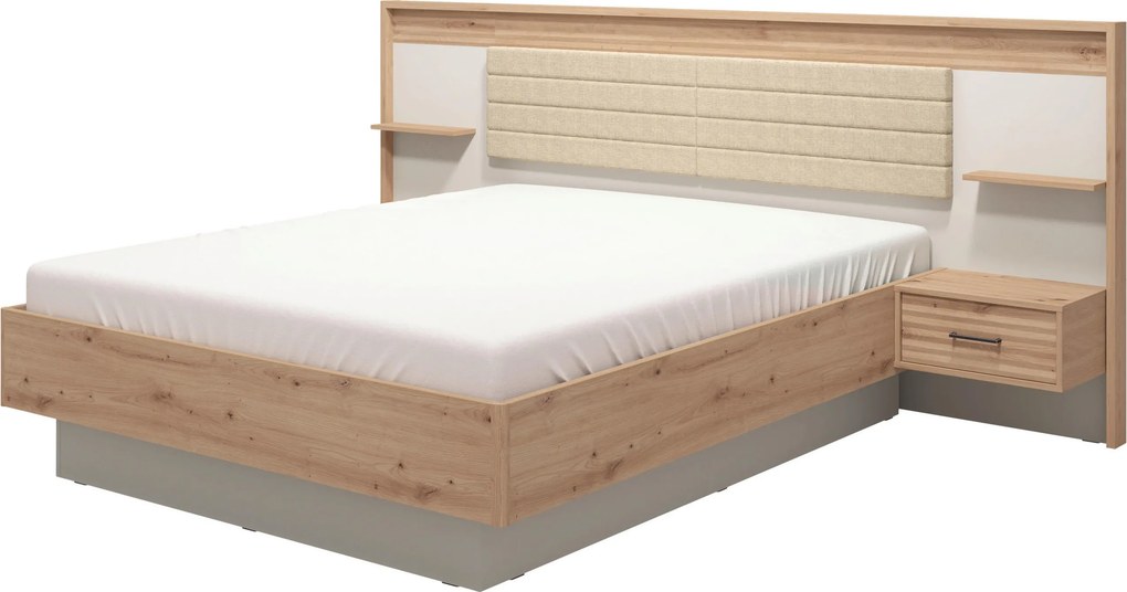 XXXLutz POSTEĽ S NOČNÝMI STOLÍKMI, 180/200 cm, kašmírová, dub artisan Xora - Postele - 000834013417