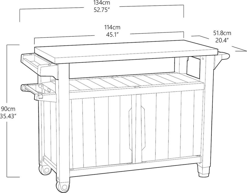 Keter Multifunkčný záhradný grilovací stolík UNITY XL 207 l grafit, 134 x 52 x 90 cm
