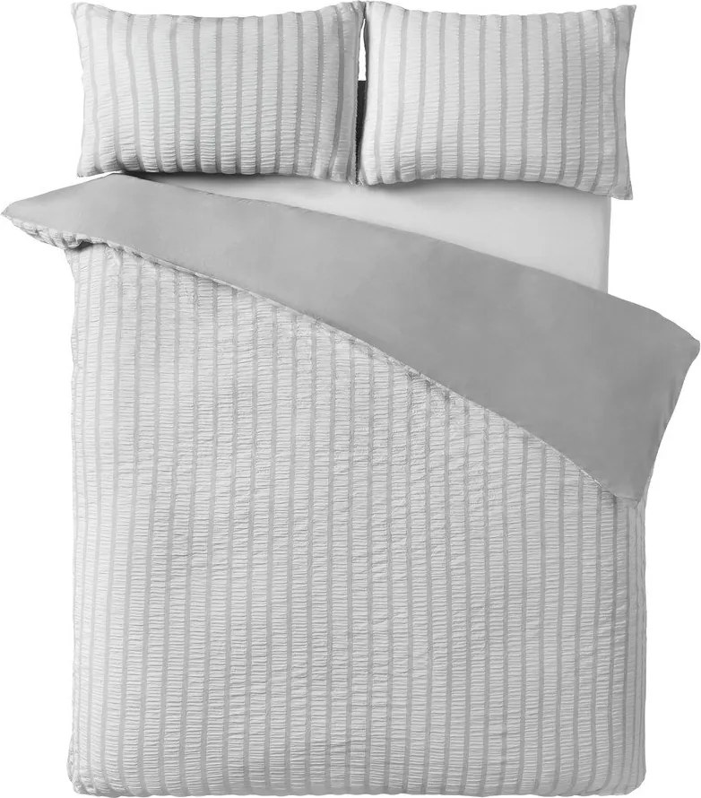Sivé 3-dielne obliečky na dvojlôžko 200x200 cm So Soft Seersucker Stripe – Catherine Lansfield