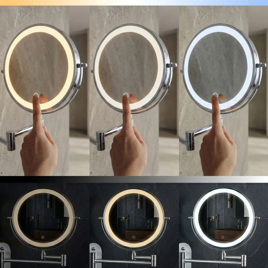 Rea Glow, kozmetické LED zrkadlo nástenné 20 cm, chrómová, HOM-70003