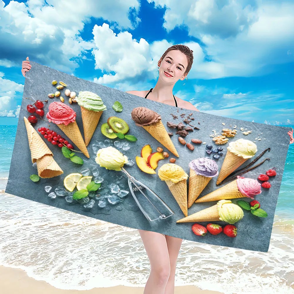 PLÁŽOVÁ OSUŠKA Z MIKROVLÁKNA ICE CREAM2 100X180 CM VZOROVANÁ