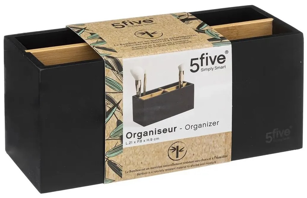Kozmetický organizér Natureo 4, čierna/s drevenými prvkami