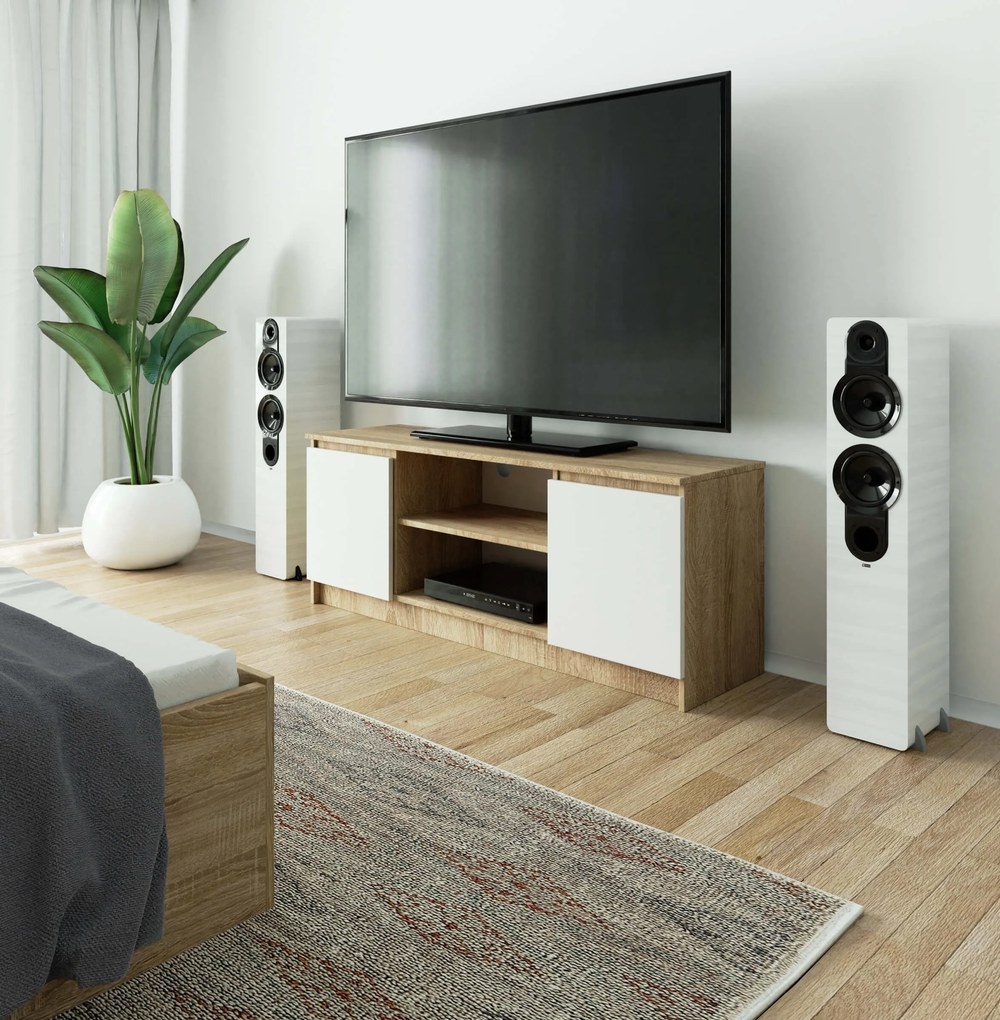 TV stolík Dariel (dub sonoma + biela). Akcia -10%. Vlastná spoľahlivá doprava až k Vám domov. 1069015