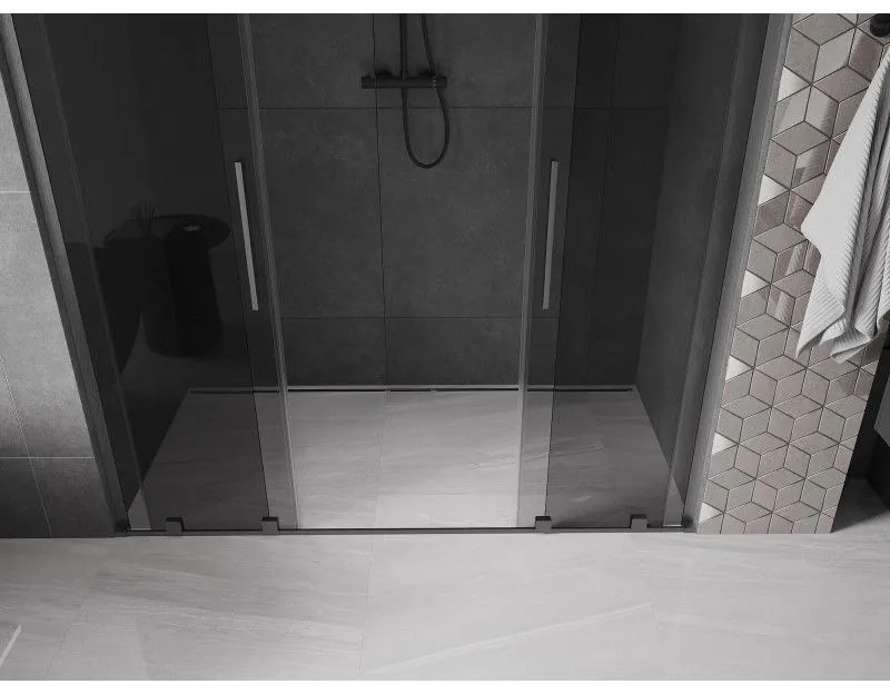 Mexen Velar L Duo, posuvné sprchové dvere do otvoru 200 cm, 8mm šedé sklo, grafit brúsený, 871-200-003-42-66