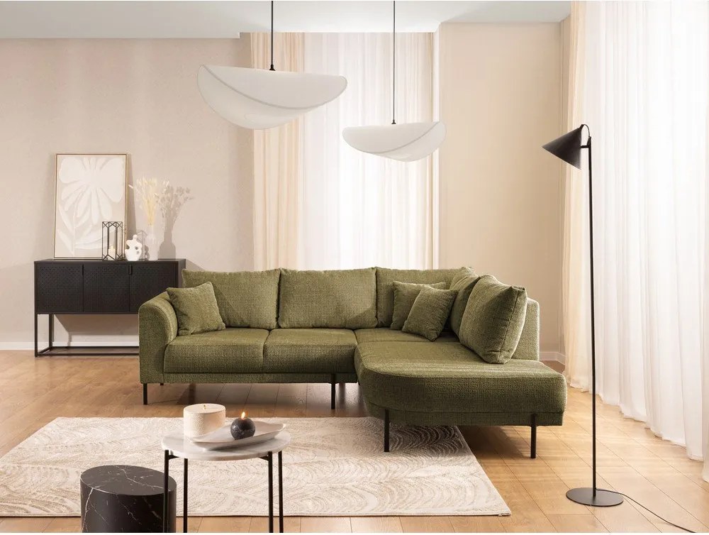 Zelená ženilková rohová pohovka (pravý roh/do L) Mauris – Ropez