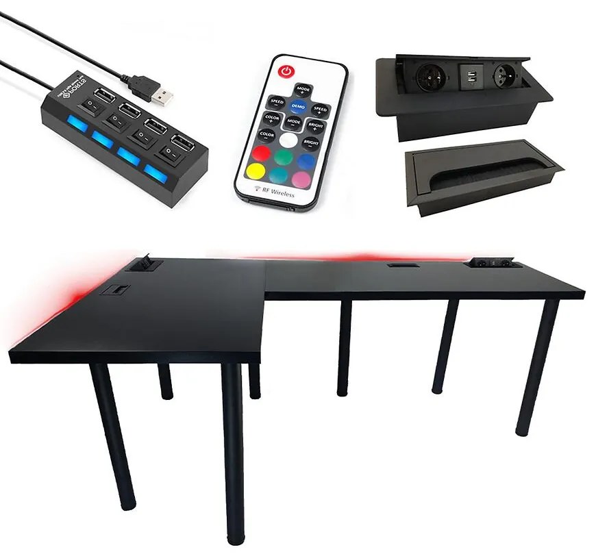 Písací Stôl Roh. Top Čierna 180x120x3,6 Model 3