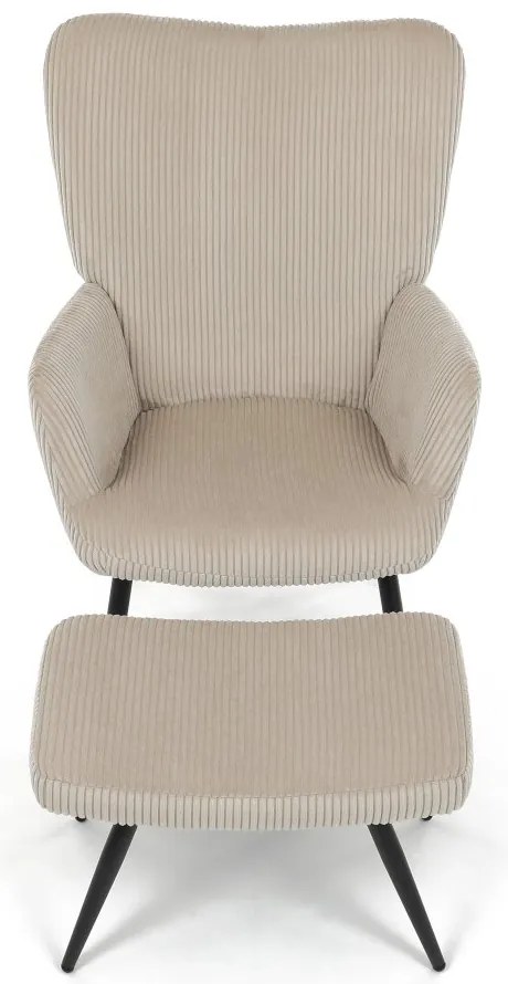 Relaxačné kreslo ušiak s taburetom ROYAL — kov, menčester, béžová