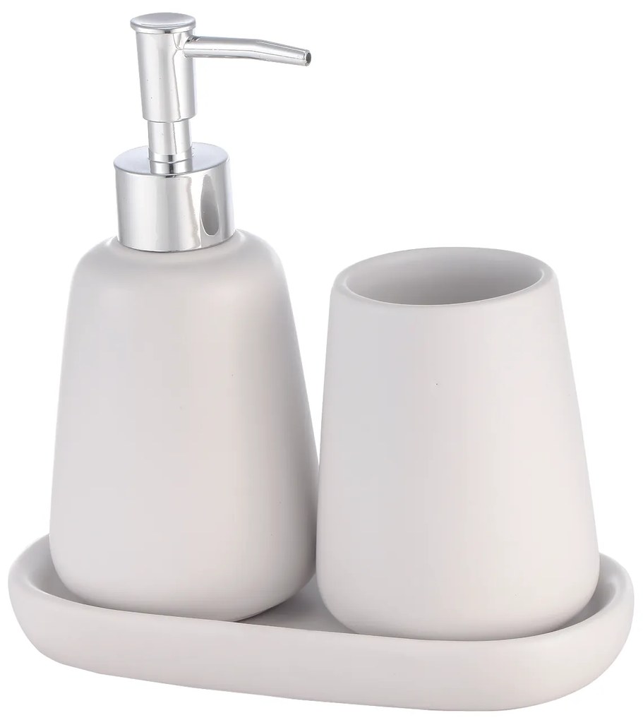 Erga Milo, keramická súprava dávkovača na mydlo a pohára na kefky, biela matná, ERG-08231