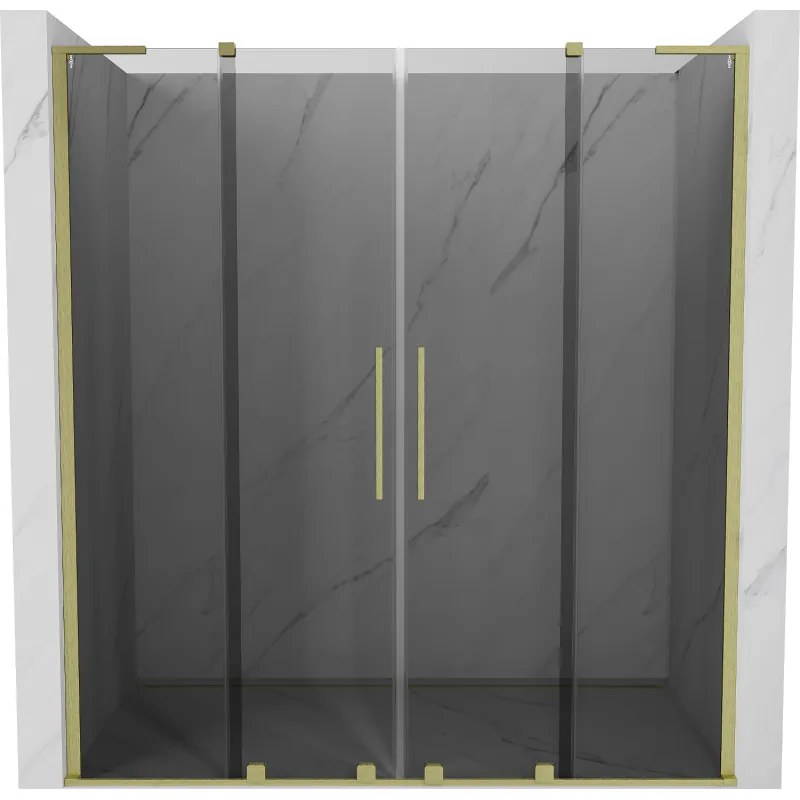 Mexen Velar L Duo, posuvné sprchové dvere do otvoru 180 cm, 8mm šedé sklo, zlatá matná, 871-180-003-42-55