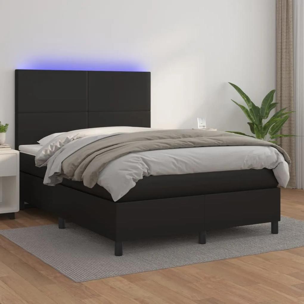 Boxspring posteľ s matracom a LED čierny 140x190 cm umelá koža 3135819