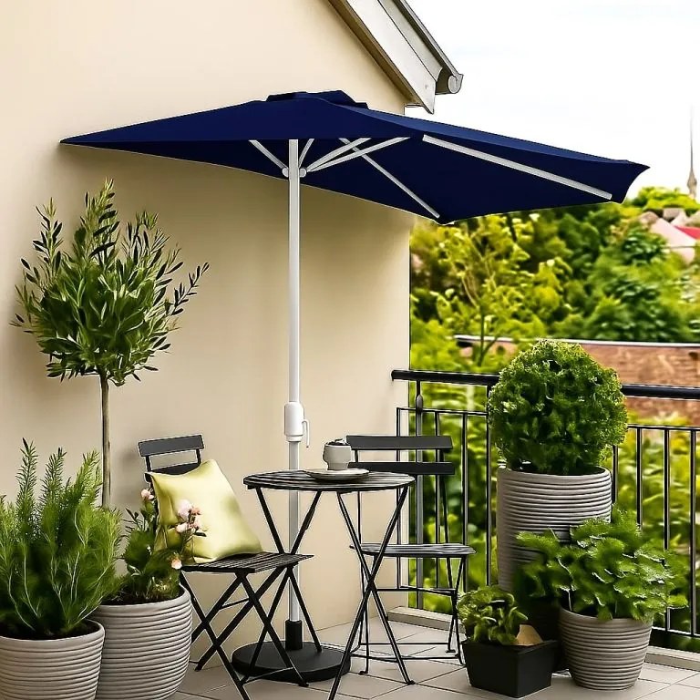 Garthen 6299 Polkruhový záhradný slnečník - tmavomodrý - 2,7m