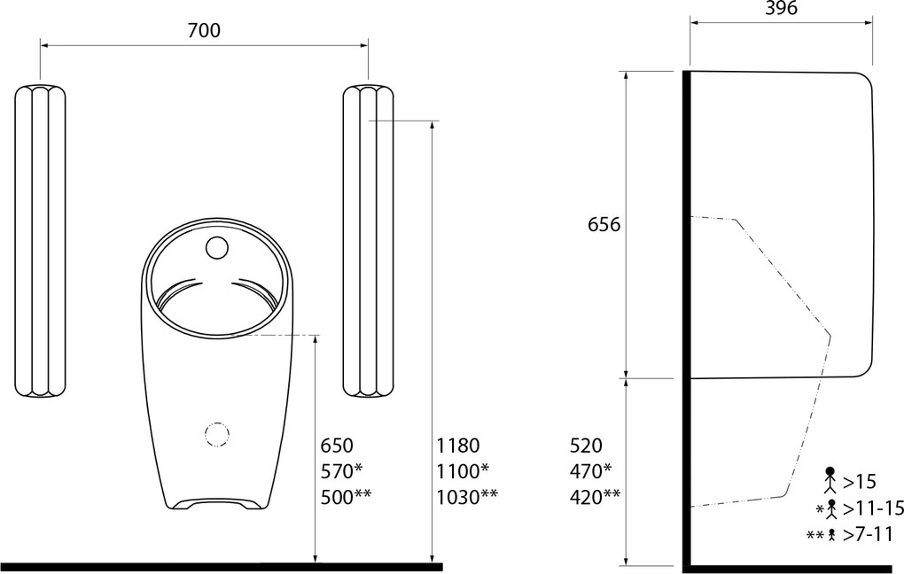 Isvea Isvea, Keramická deliaca stena medzi pisoáry 39x66 cm, biela, 10NF93001