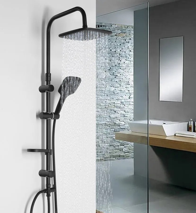 Aqualine KERA sprchový stĺp s napojením na batériu, čierna mat SL435