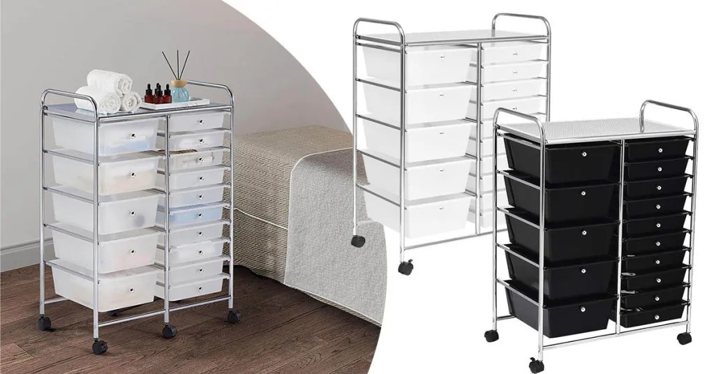 Mobilný úložný vozík s 15 zásuvkami, rôzne farby, čierny