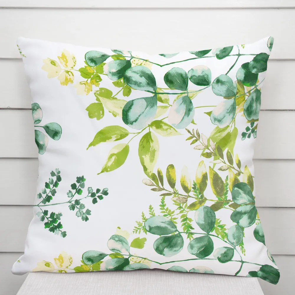 Biante Bavlnená obliečka na vankúš Sandra SA-244 Zelený eukalyptus na bielom 60 x 60 cm