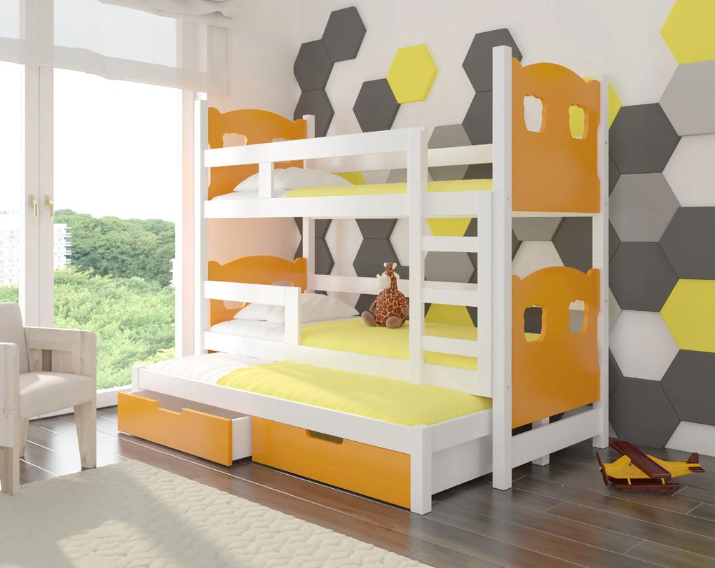 Detská poschodová posteľ LETICIA Farba: Biela / oranžová