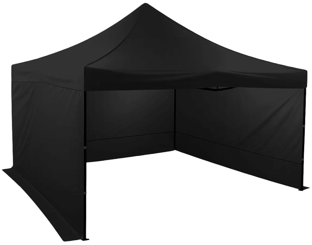 Rýchlorozkladací nožnicový stan 4x4m – oceľový, Čierna, 3 bočné plachty