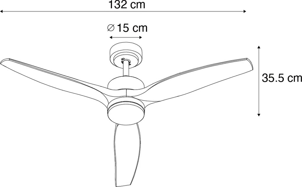 Inteligentný stropný ventilátor čierny s drevenou potlačou 132 cm vrátane LED stmievateľného s diaľkovým ovládaním - Joly