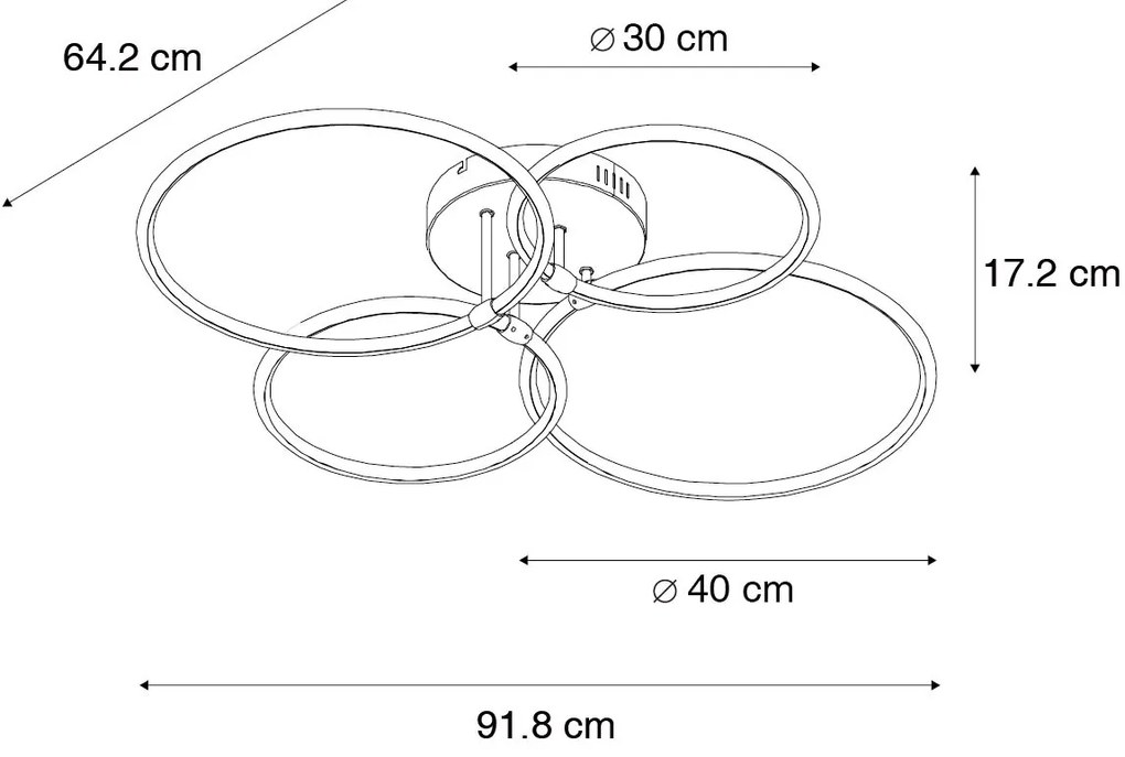 Stropné svietidlo čierne vrátane LED 3-stupňové stmievateľné 4-svetlo - Joaniqa