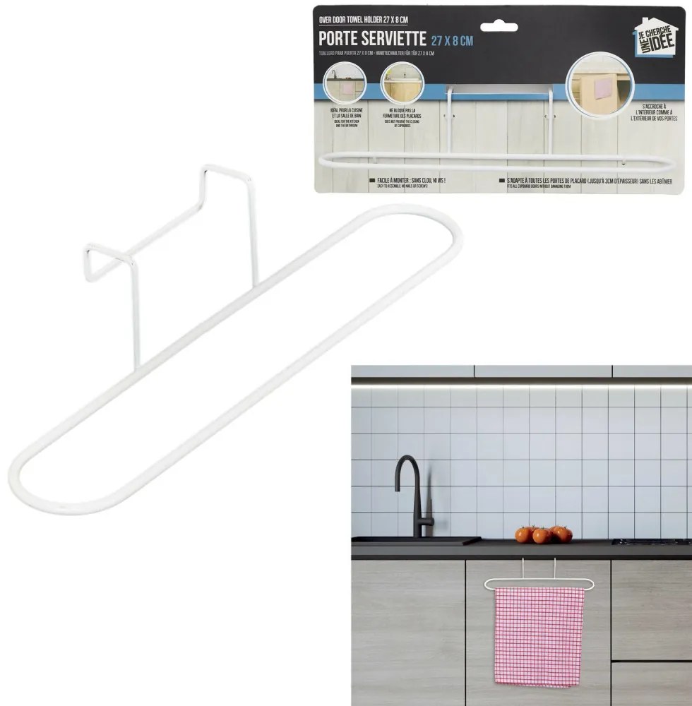 CONFORTIME Závesný držiak na utierky alebo uteráky, na dvierka, biely kov 26x7