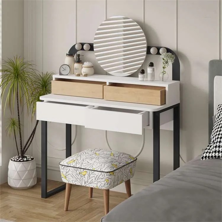 Toaletný stolík Houseland Lora biely/dub safírový