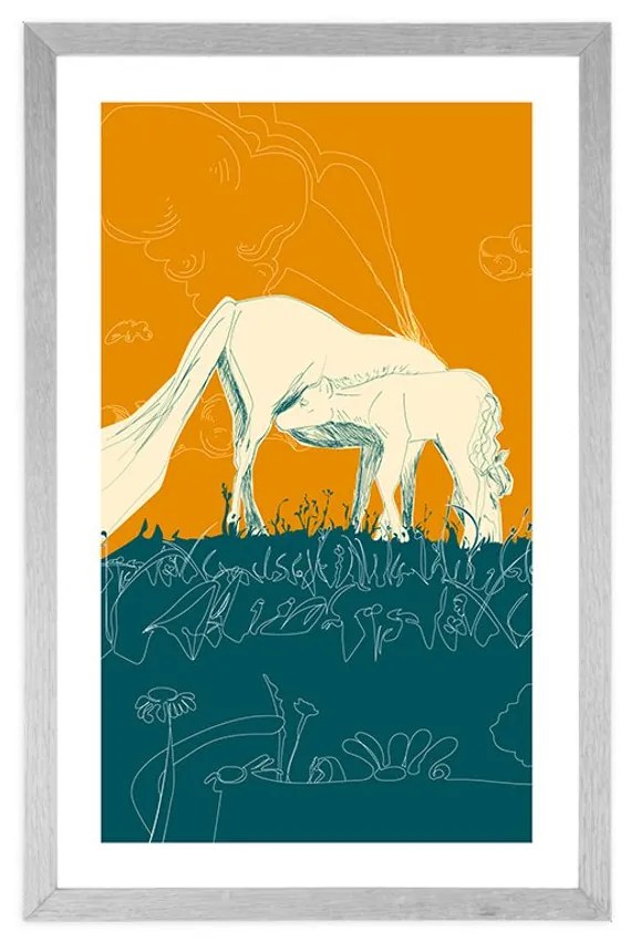 Plagát s paspartou kôň na lúke - 30x45 white