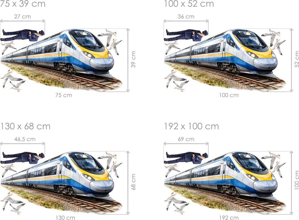 Vlak Pendolino textilní prelepiteľná nálepka na stenu hárok 75 x 39 cm