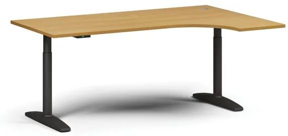 Výškovo nastaviteľný stôl OBOL, elektrický, 675-1325 mm, rohový pravý, doska 1800x1200 mm, čierna zaoblená podnož, buk