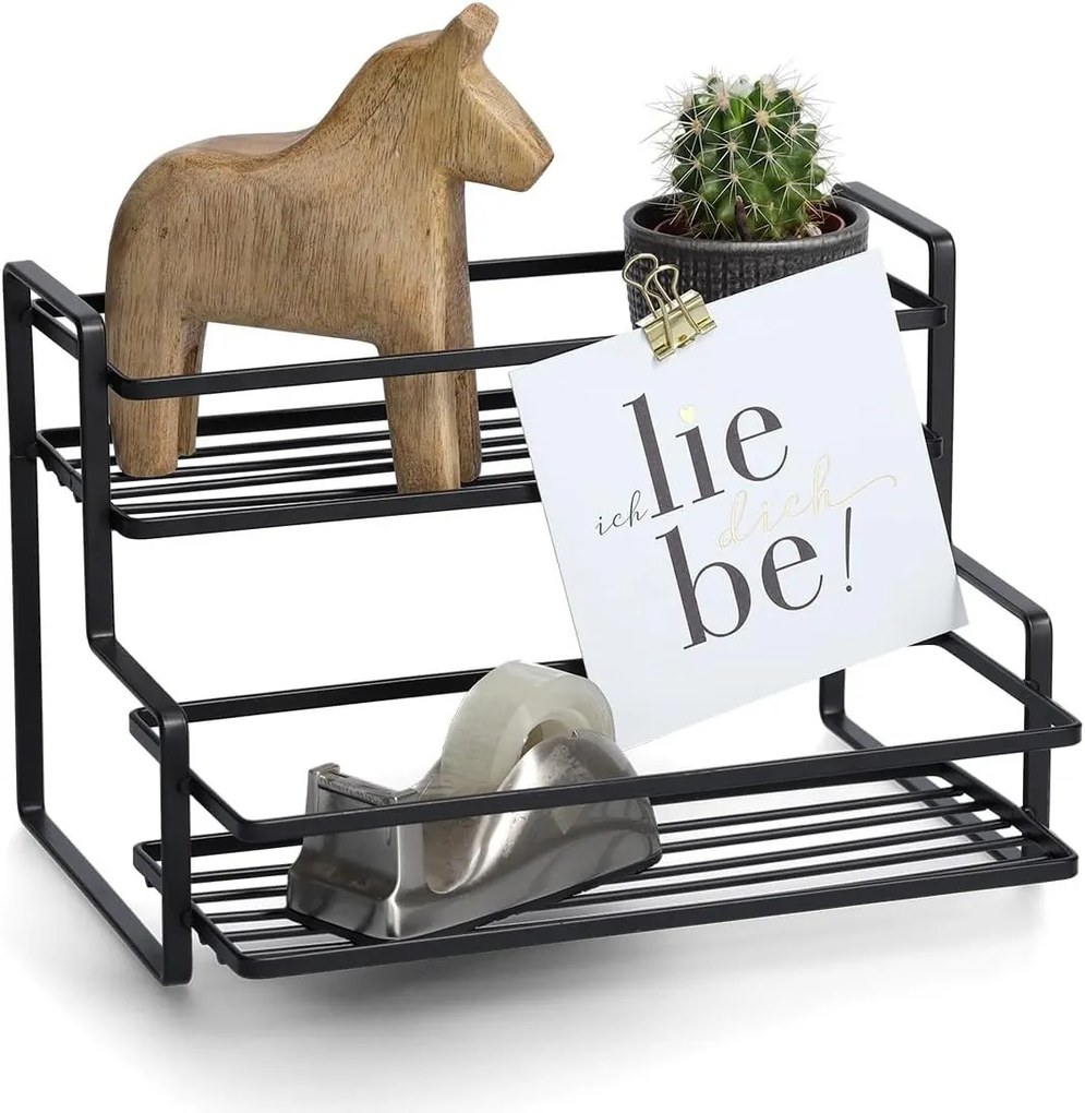 Zeller Present Polica na korenie, 2-poschodová, čierna RACK, 26 × 20 × 17