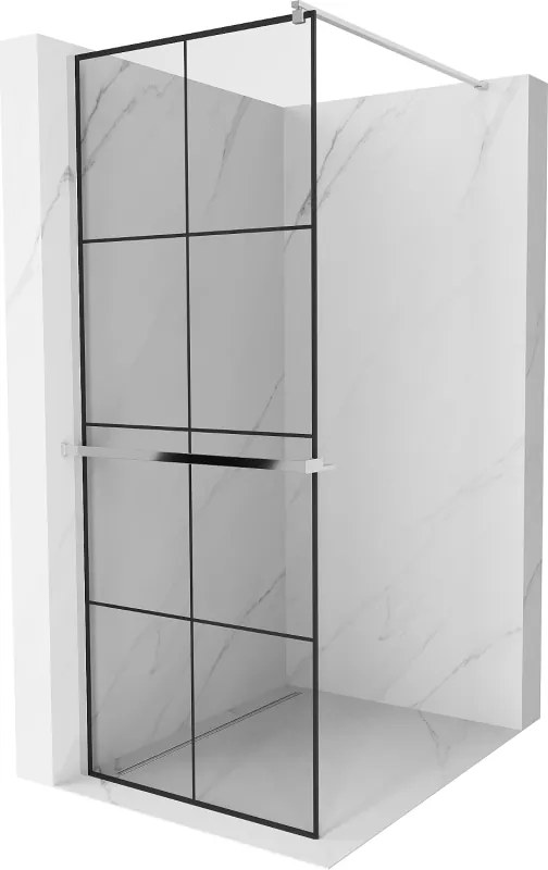 Mexen Kioto+ sprchová stena s poličkou a lištou 80 x 200 cm, transparentnéné/čierny vzor 8 mm, chrómová - 800-080-121-01-77