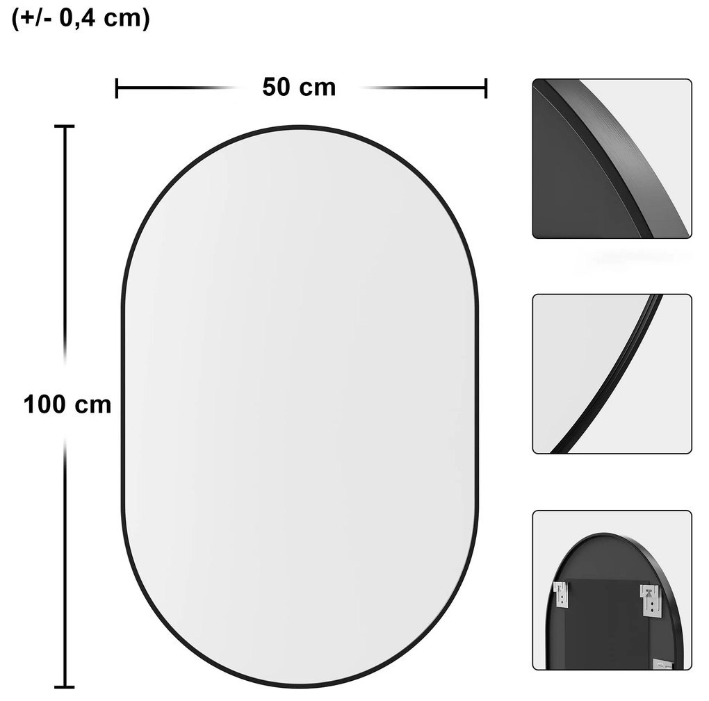 Dekorstudio Oválne zrkadlo 100x50cm s čiernym rámom