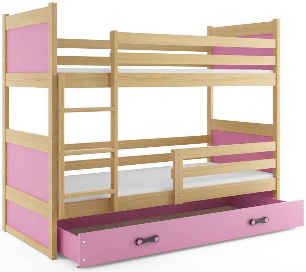 Poschodová posteľ RICO 2 - 190x80cm - Borovica - Ružový