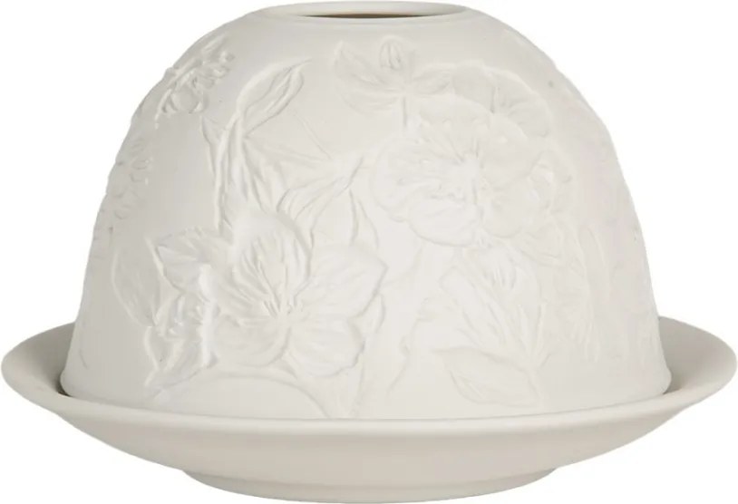 Biely porcelánový svietnik na čajovú sviečku s kvetmi Paollo - Ø 12*8 cm