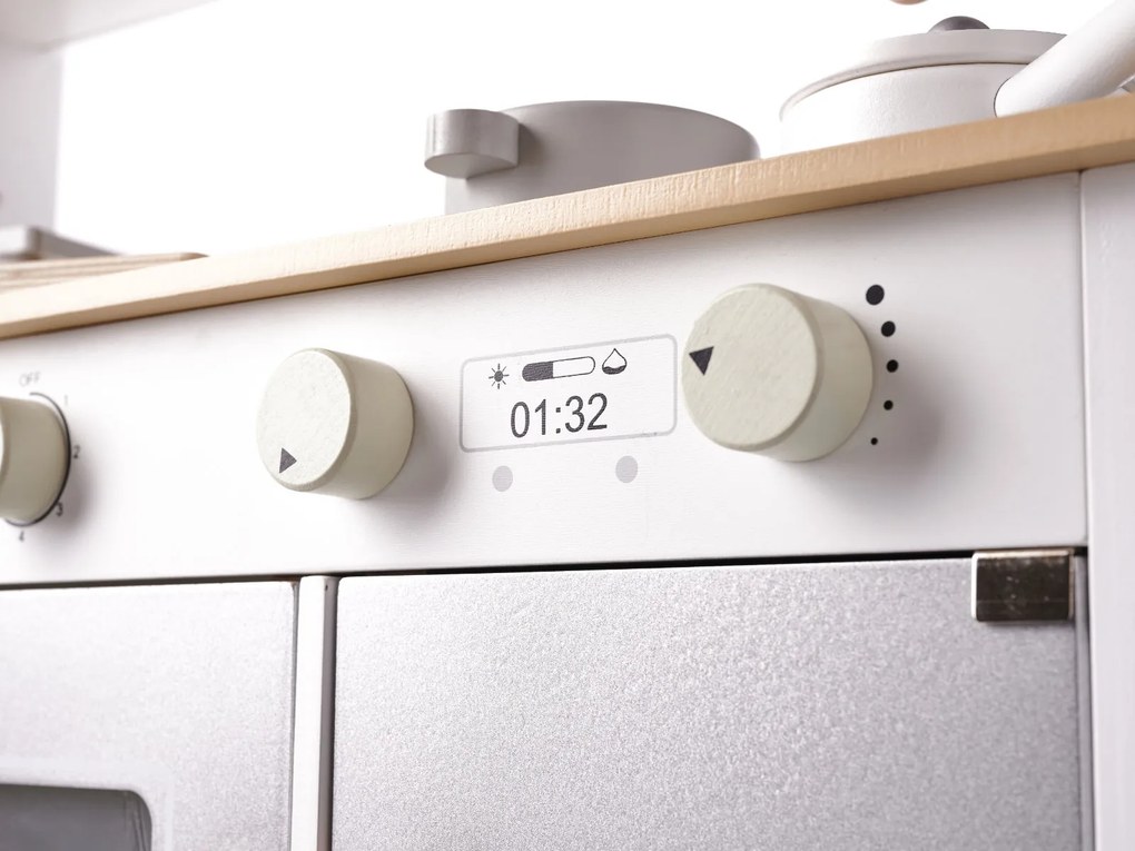 KIK Detská drevená kuchyňa MODERN CLASSIC s príslušenstvom, 82 cm, sivá
