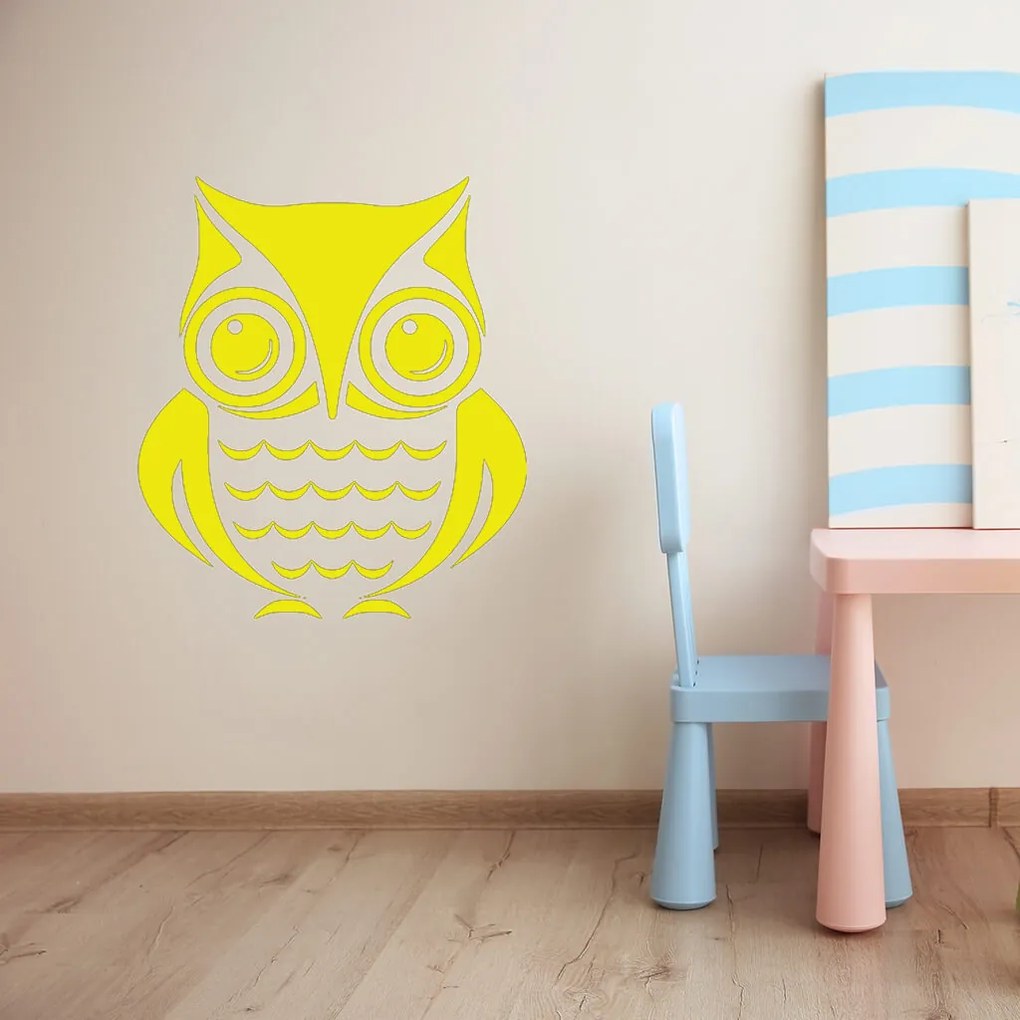 Veselá Stena Samolepka Roztomilá sova Farba: žltá, Veľkosť: 100 x 116 cm