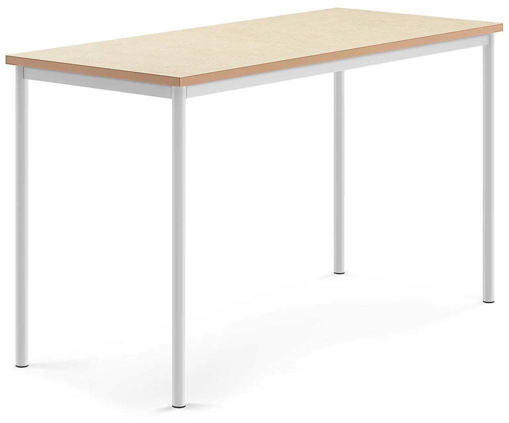 Stôl SONITUS, 1600x700x900 mm, linoleum - béžová, biela