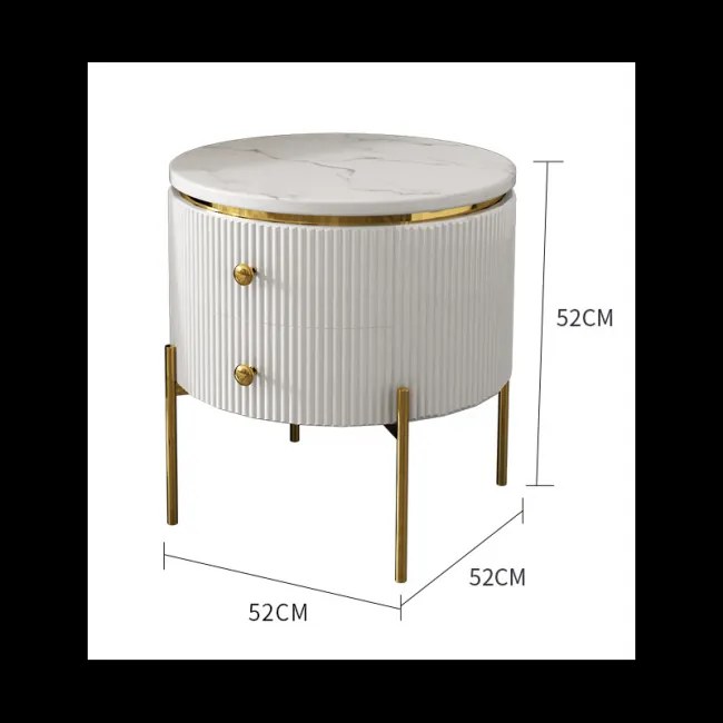 NOČNÝ STOLÍK GASTON BIELY + ZLATÉ NOHY + SYNTETICKÝ MRAMOR