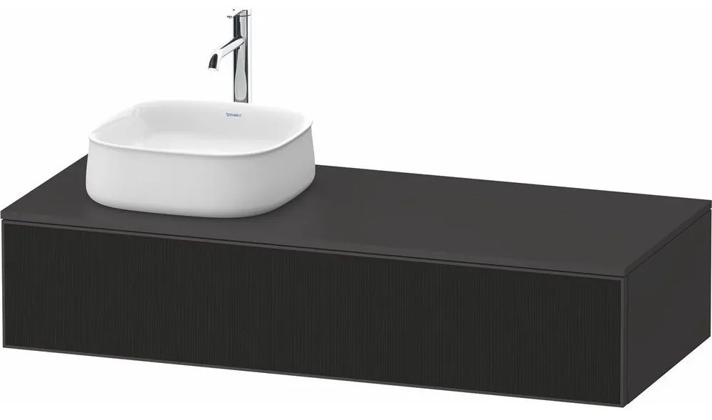 DURAVIT Zencha závesná skrinka pod umývadlo na dosku (umývadlo vľavo), 1 zásuvka, 1300 x 550 x 281 mm, čierna líniová štruktúra/grafit super matná, ZE4812L63800000