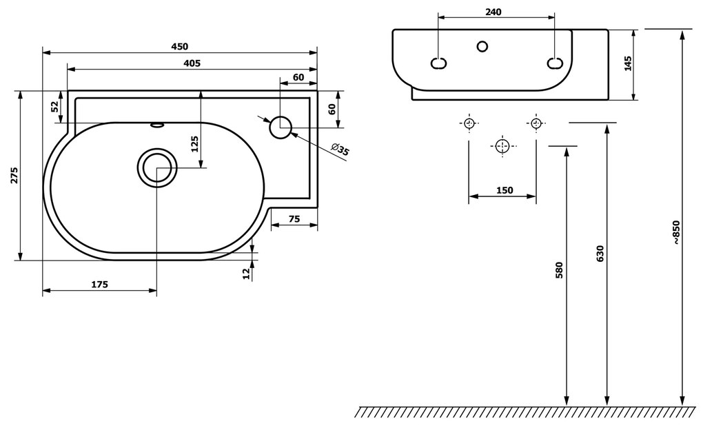 Sapho Sapho, YUMO keramické umývadlo rohové 45x28cm, biela, 3045