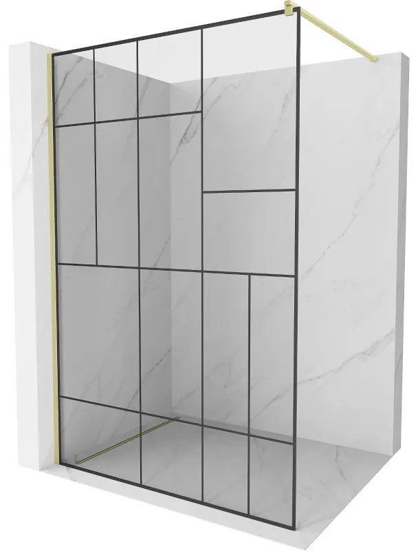 Mexen Kioto, sprchová zástena Walk-In 120 x 200 cm, 8mm číre sklo čierny vzor, zlatý matný profil, 800-120-101-55-78