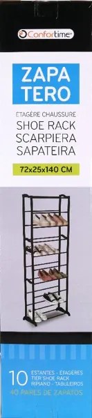 CONFORTIME Kovový botník na 40 párov topánok, šetrí miesto, 72x25x140 cm, čierny ZAPA