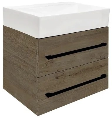 Kúpeľňová skrinka s umývadlom a čiernou úchytkou SAT Cube Way 60x53x46 cm dub Wellington mat CUBE46C602DWSATCWL
