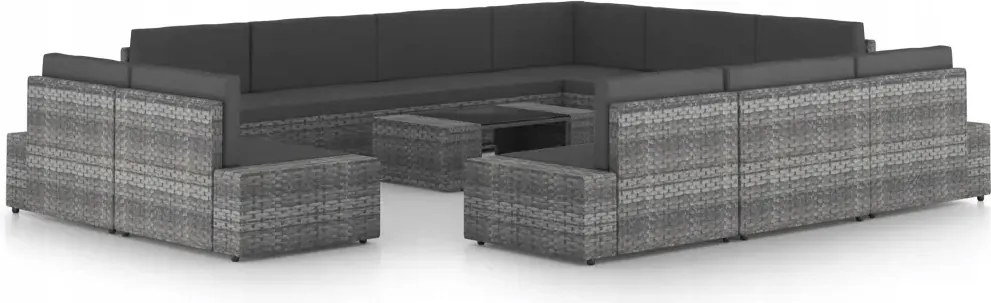 vidaXL 12-dielna záhradná sedacia súprava s podložkami polyratan sivá