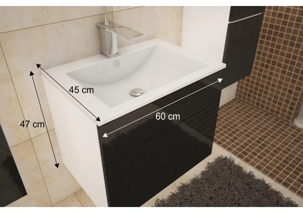 Kúpeľňová skrinka pod umyvadlo Maeve (biela + čierny extra vysoký lesk). Vlastná spoľahlivá doprava až k Vám domov. 808191