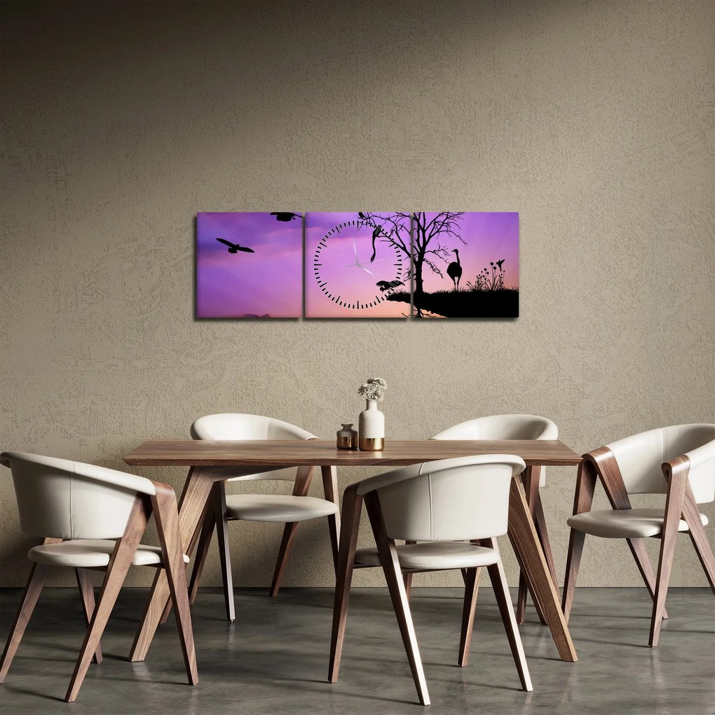 Obraz - Siluety zvierat (s hodinami) (90x30 cm)
